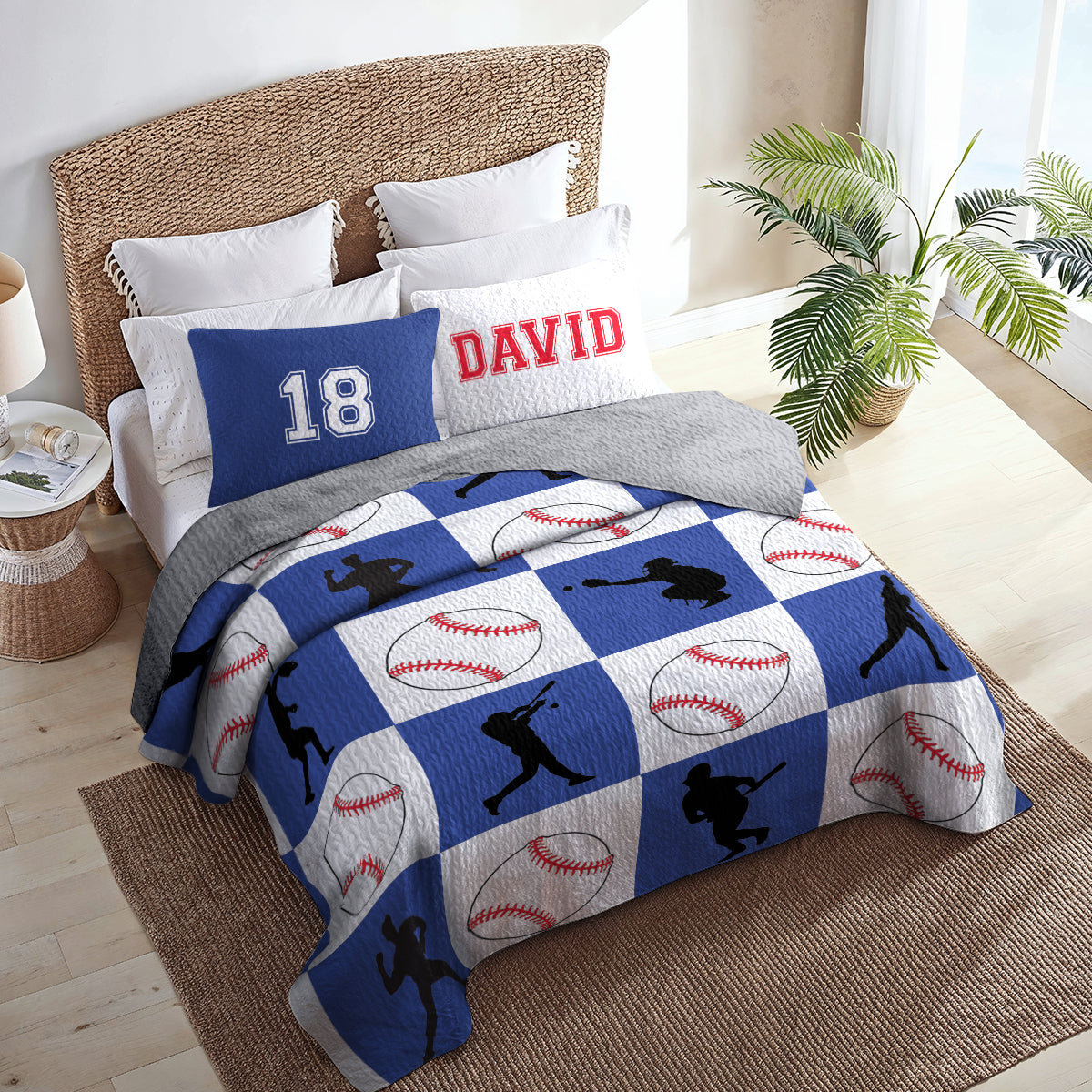 Shineful All Season Quilt 3-Piece Set Personalized Baseball Action