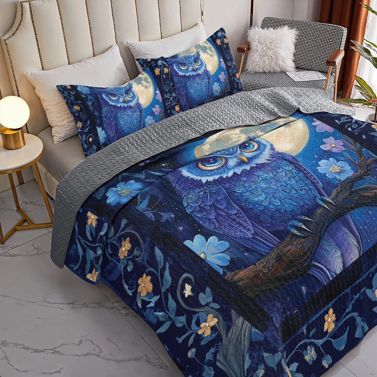 Shineful All Season Quilt 3-Piece Set Midnight Majesty Owl