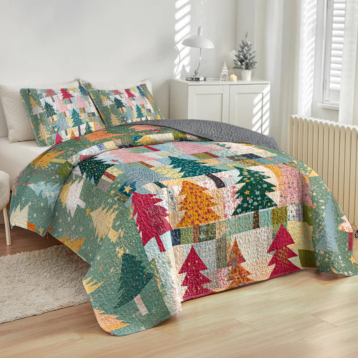 Shineful All Season Quilt 3-Piece Set Patchwork Christmas Tree
