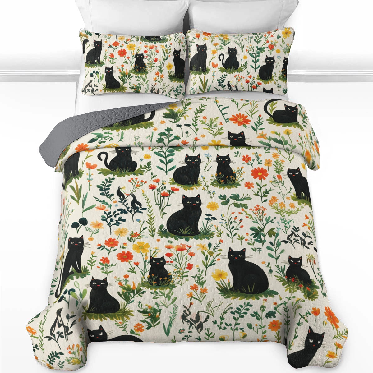 Shineful All Season Quilt 3-Piece Set Spring Cat