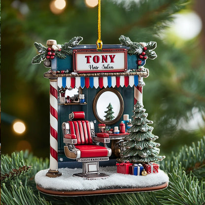 Shineful 2D Acrylic Ornament - Personalized Hair Salon Holiday Barber Shop
