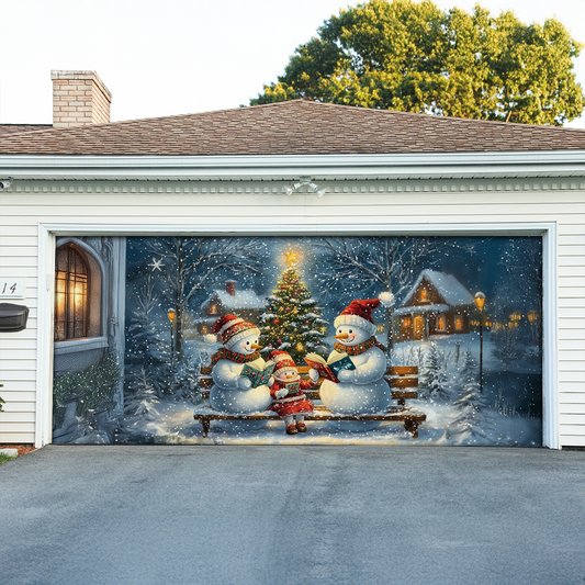 Shineful Garage Door Banner Decoration - Snowman Family Reading