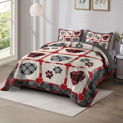 Shineful All Season Quilt 3-Piece Set Rottweiler Plaid Paw Love