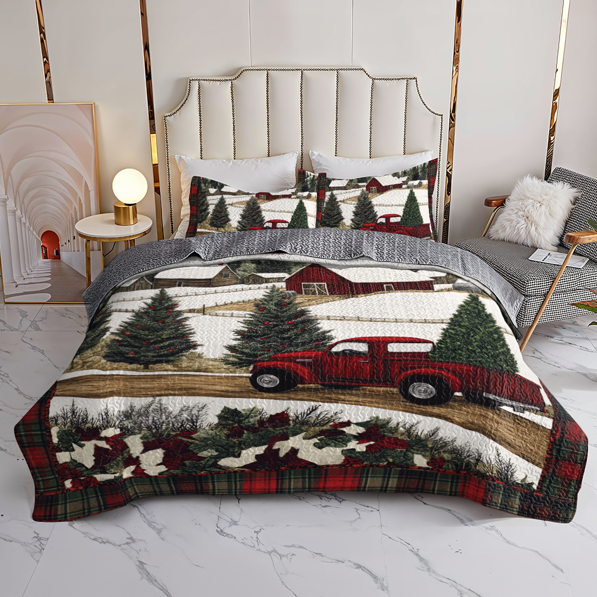 Shineful All Season Quilt 3-Piece Set Christmas Truck
