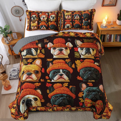 Shineful All Season Quilt 3-Piece Set - French Bulldog Fall Foliage