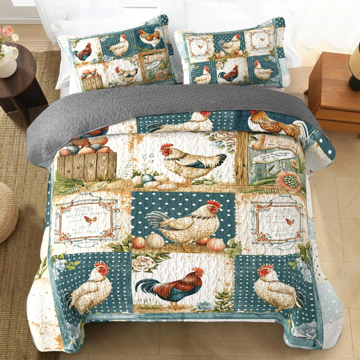 Shineful All Season Quilt 3-Piece Set Vintage Haven Chicken