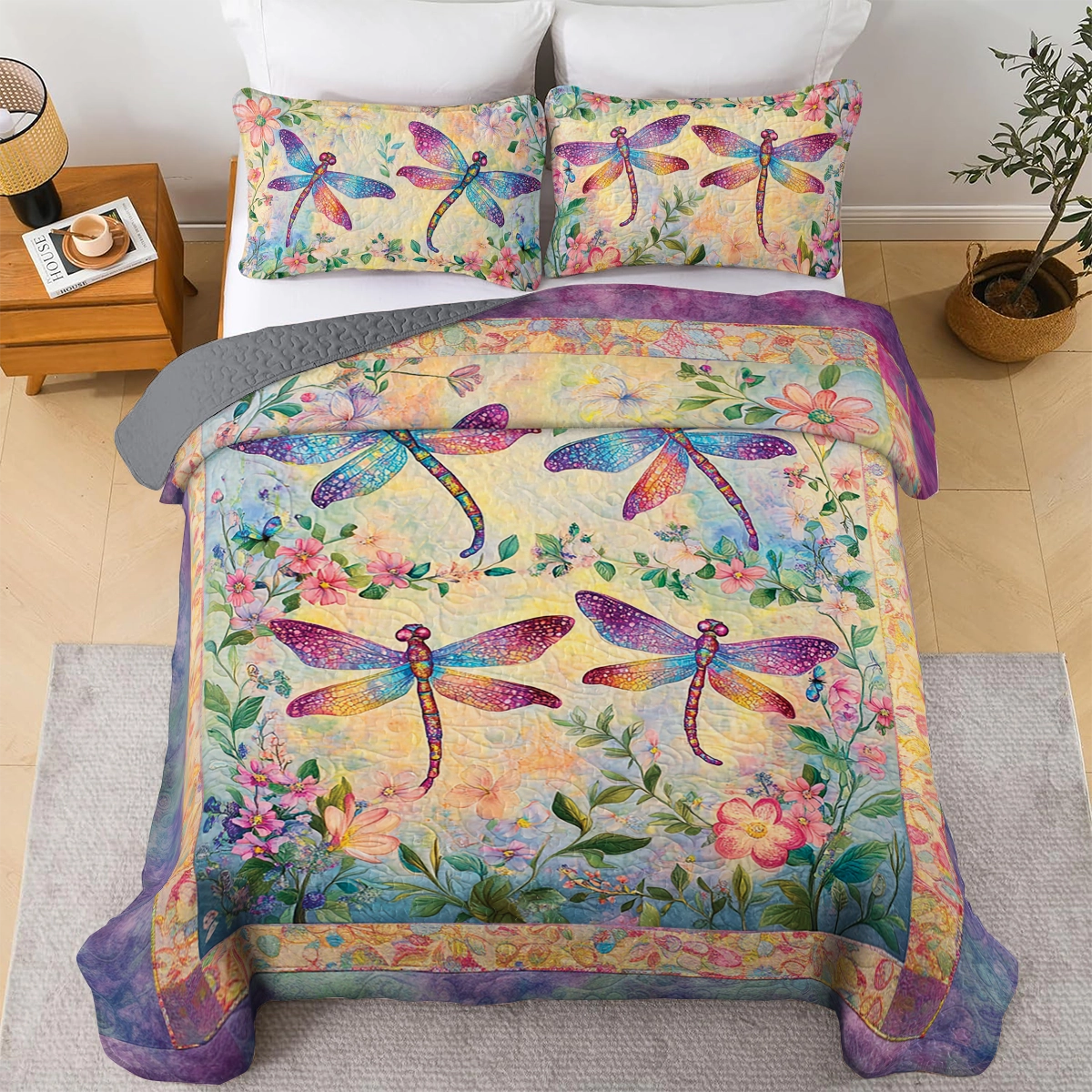 Shineful All Season Quilt 3-Piece Set - Dragonfly Garden