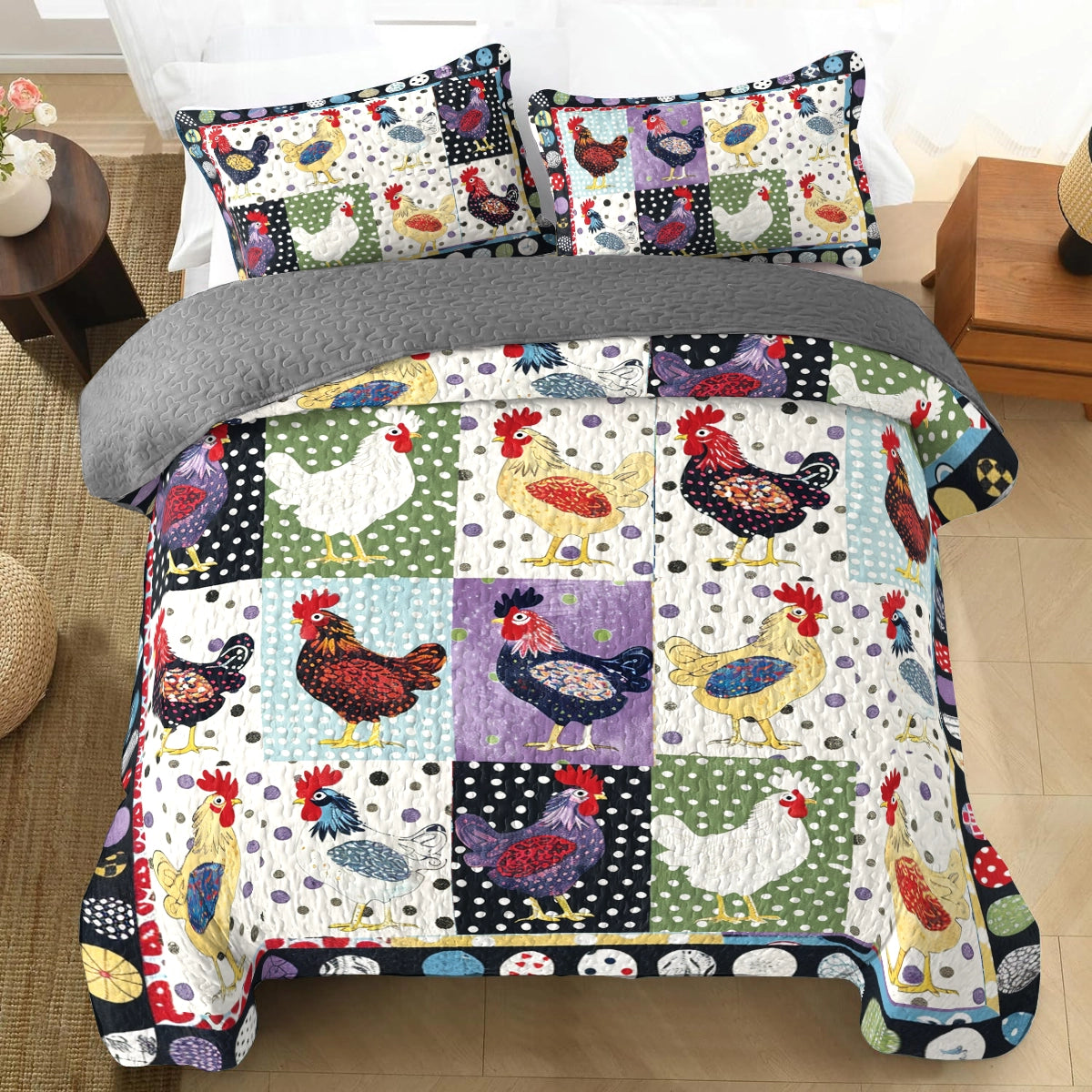 Shineful All Season Quilt 3-Piece Set Countryside Chicken
