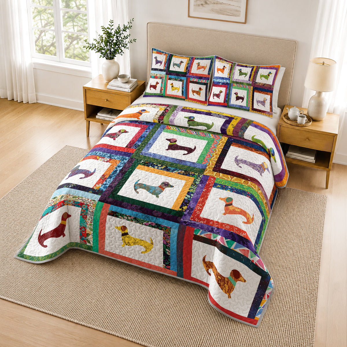 Shineful Quilt 3-Piece Set Dachshund Friends