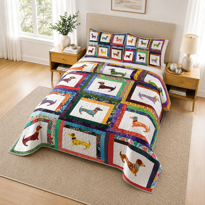 Shineful Quilt 3-Piece Set Dachshund Friends