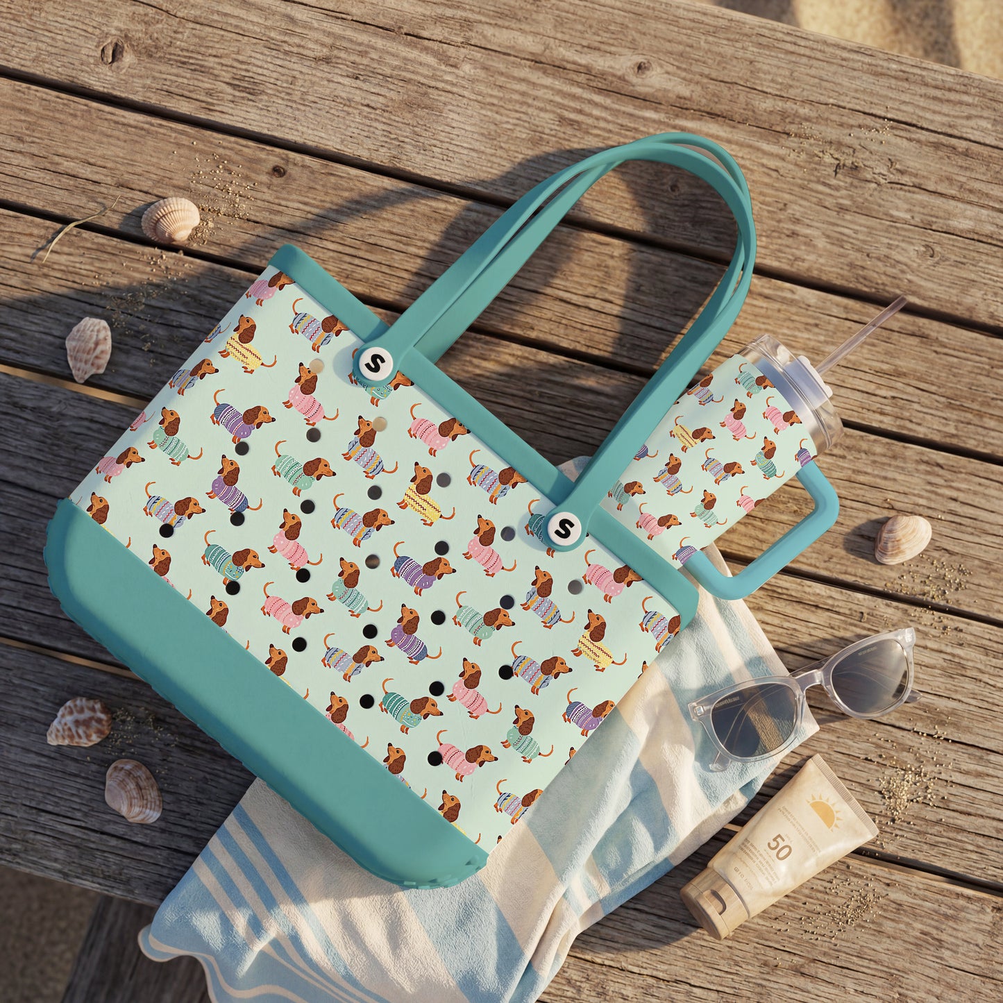 Shineful Bundle Beach Bag And Tumbler Colorful Dachshund