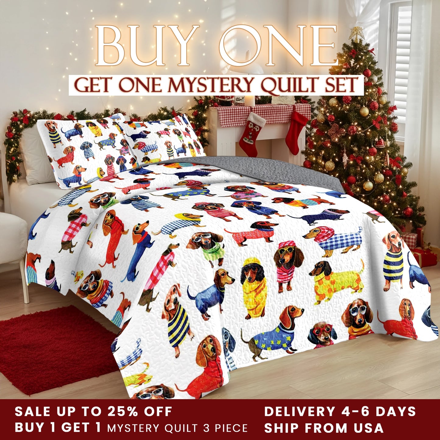 Shineful Quilt 3-Piece Set Dachshund Amazing Stylish