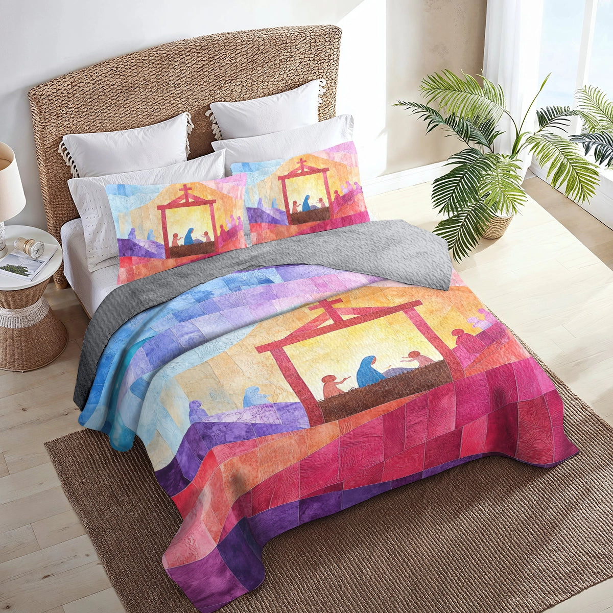 Shineful All Season Quilt 3-Piece Set God Nativity Scene