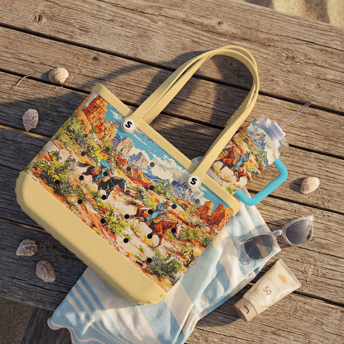 Shineful Bundle Beach Bag And Tumbler Canyon Trails Cowboy