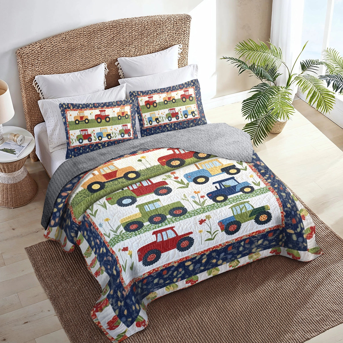Shineful All Season Quilt 3-Piece Set Farm Charming Tractor