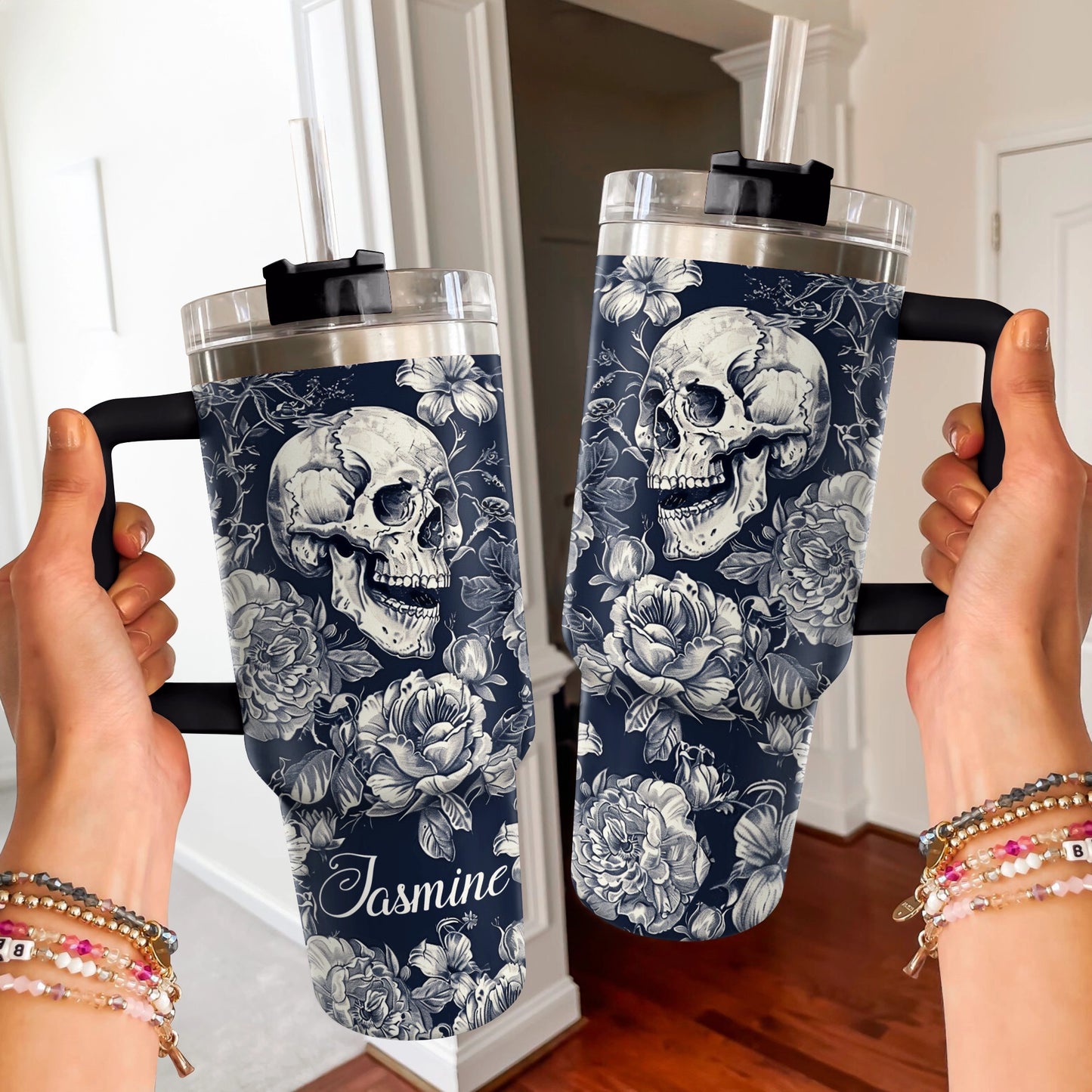 Shineful Tumbler Personalized Skull Garden