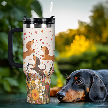 Shineful Tumbler Floral Dachshund With Heart