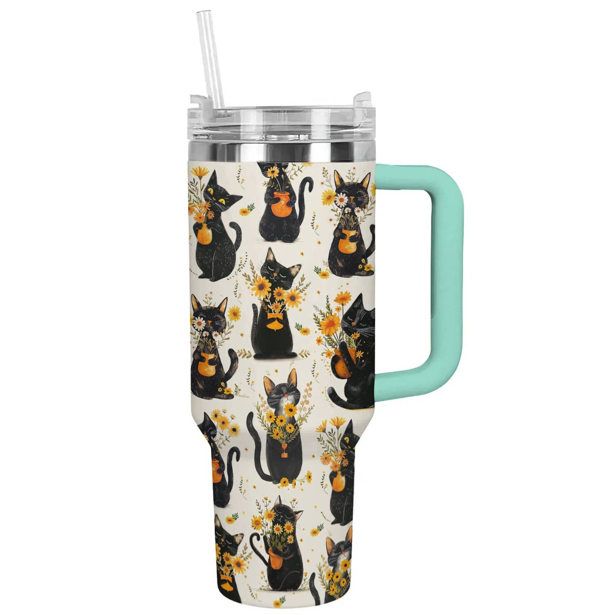 Shineful Tumbler Cat And Yellow Flower