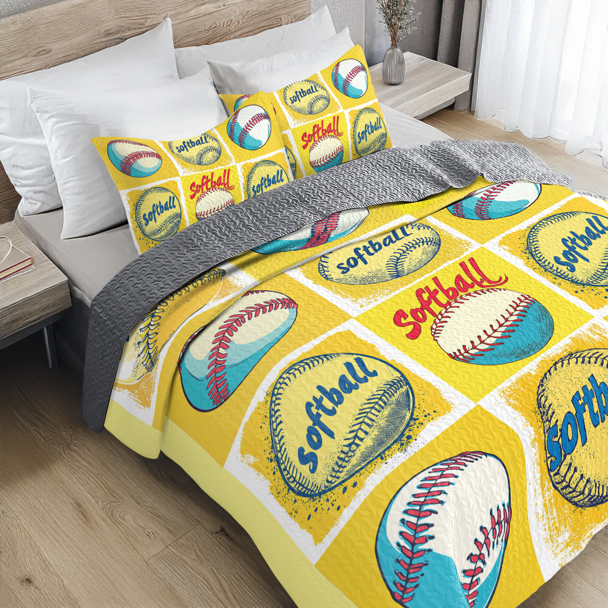 Shineful All Season Quilt 3-Piece Set Softball Superstar