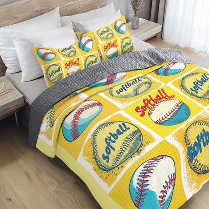 Shineful All Season Quilt 3-Piece Set Softball Superstar