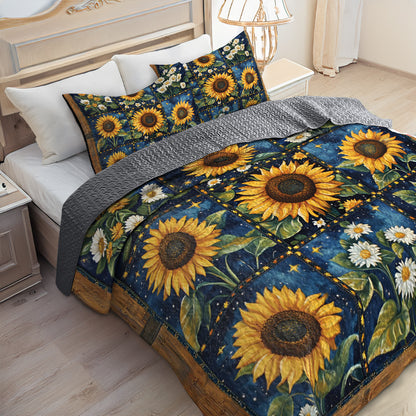Shineful All Season Quilt 3-Piece Set Galaxy Sunflower Blocks
