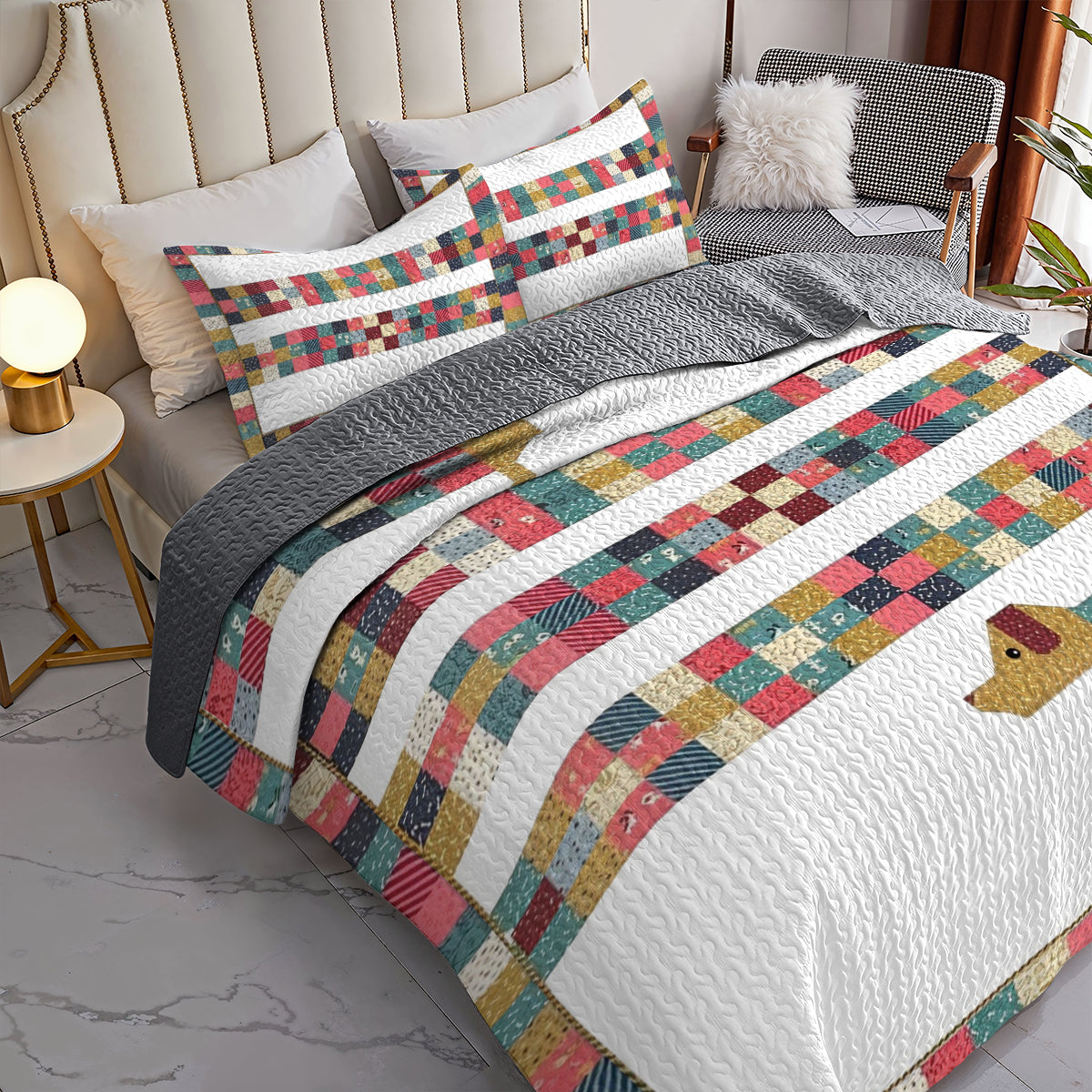 Shineful All Season Quilt 3 - Piece Set Patchwork Long Dachshund