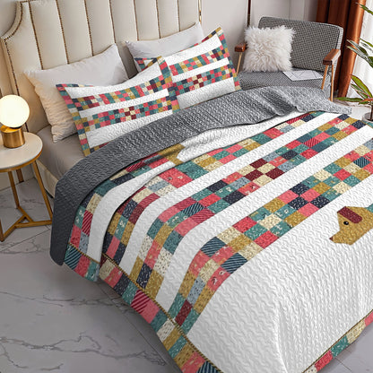 Shineful All Season Quilt 3 - Piece Set Patchwork Long Dachshund