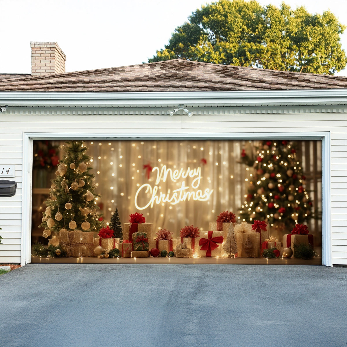 Shineful Garage Door Banner Decoration Golden Holiday Glow
