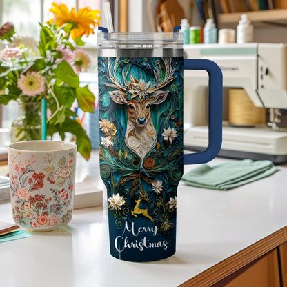 Shineful Glossy Tumbler Vintage Christmas Reindeer