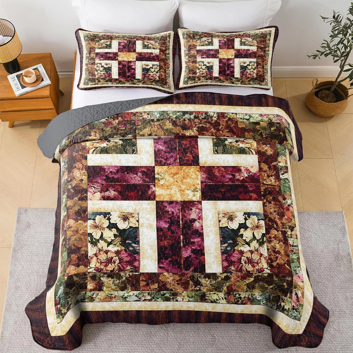 Shineful All Season Quilt 3-Piece Set - God Faithful Floral
