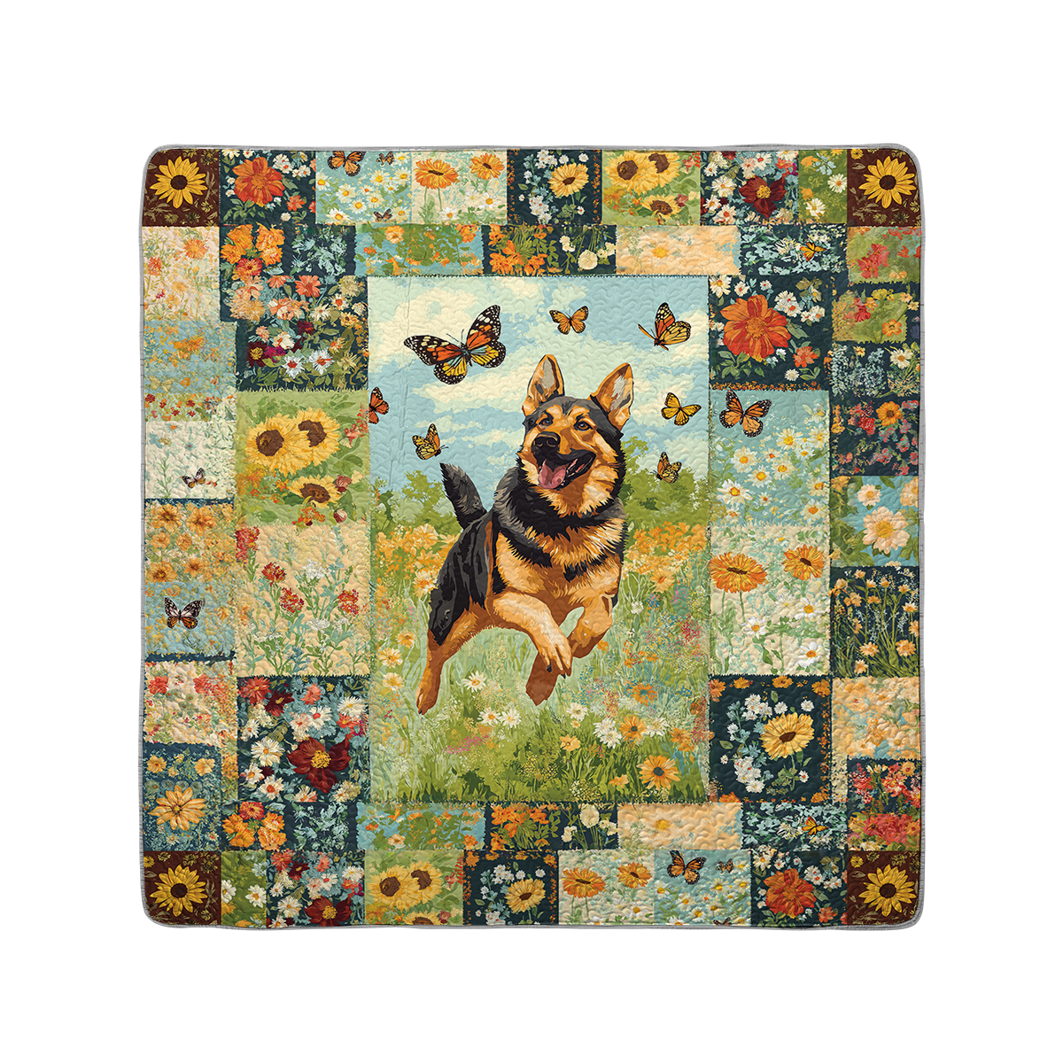 Shineful All Season Quilt 3-Piece Set Butterfly Chase German Shepherd