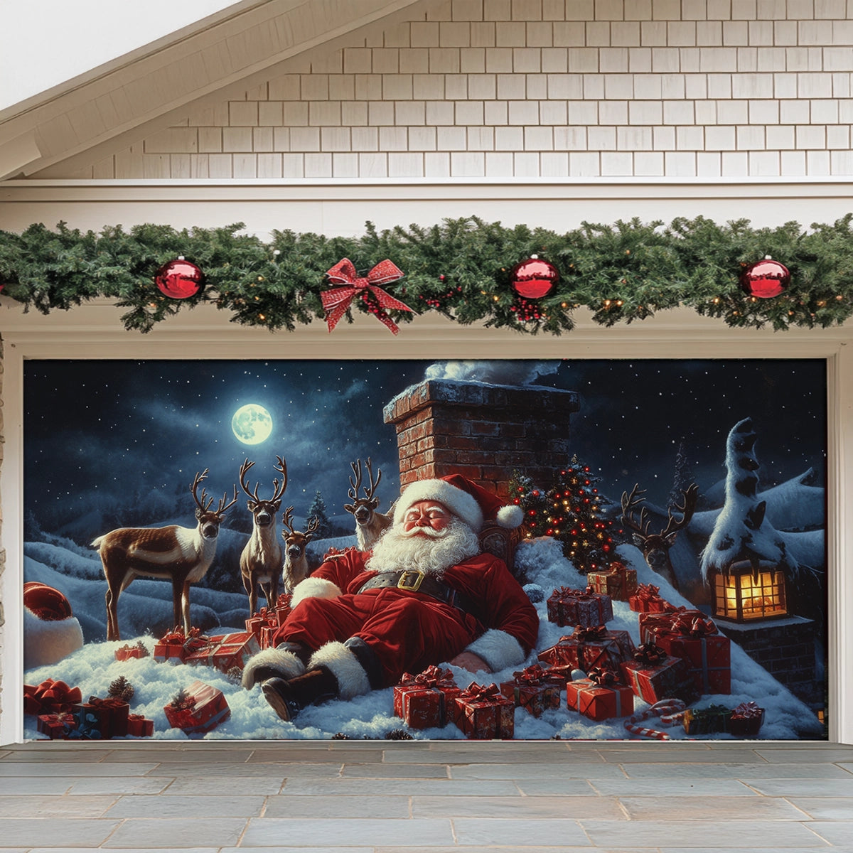 Shineful Garage Door Banner Decoration Chimney Fail: Santa’s Snowy Chill