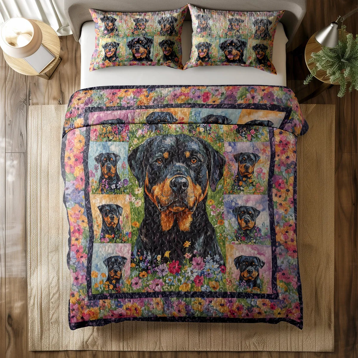 Shineful All Season Quilt 3-Piece Set - Rottie In The Garden