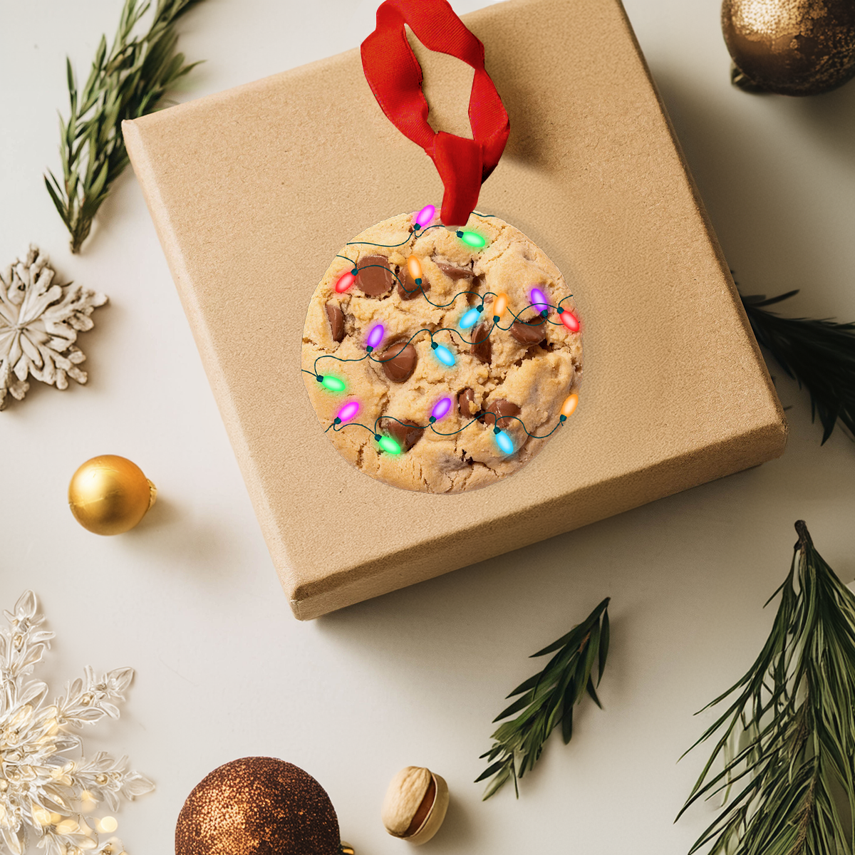Shineful 2D Acrylic Ornament Christmas Milk Chocolate Chip Crumbl Cookie