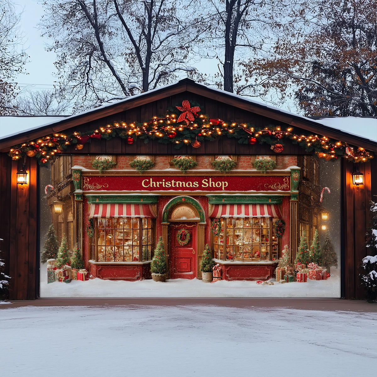 Shineful Garage Door Banner Decoration Christmas Shop Village Glow