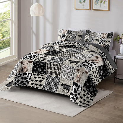 Shineful All Season Quilt 3-Piece Set Farmhouse Cow Patchwork