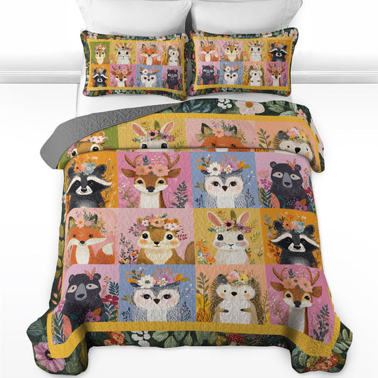 Shineful All Season Quilt 3-Piece Set Funny Happy Animals