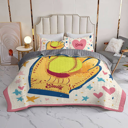 Shineful All Season Quilt 3-Piece Set - Personalized Softball Sweet Dreams