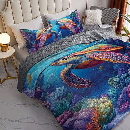 Shineful All Season Quilt 3-Piece Set Vibrant Sea Turtle