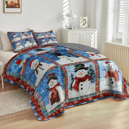 Shineful All Season Quilt 3-Piece Set Snowman Patchwork