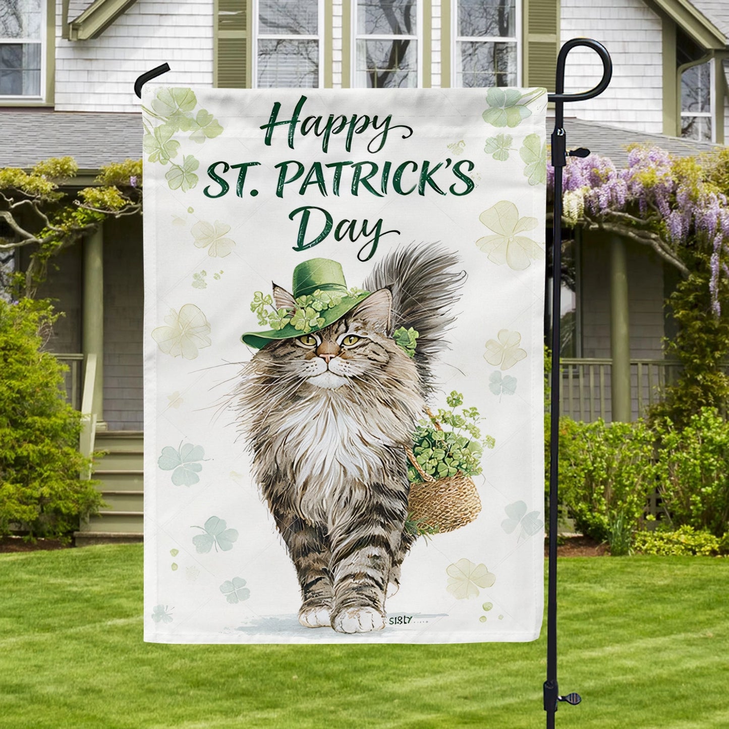 Shineful Gargen Flag 12" x 18" - Shamrock Cat