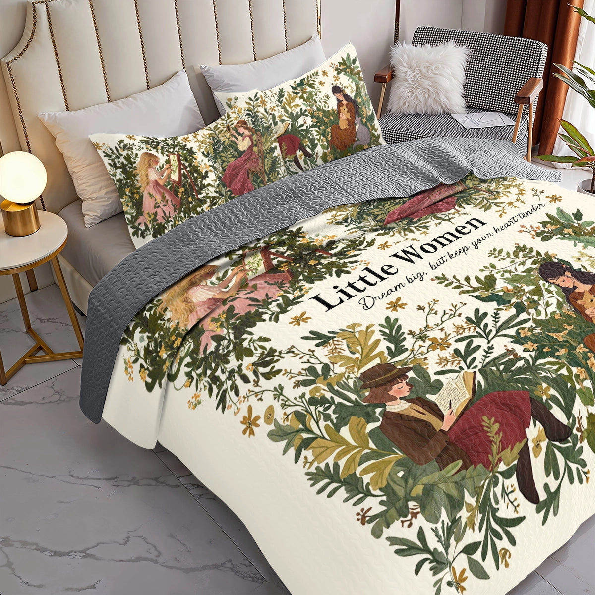 Shineful All Season Quilt 3-Piece Set Reading Little Women Dream