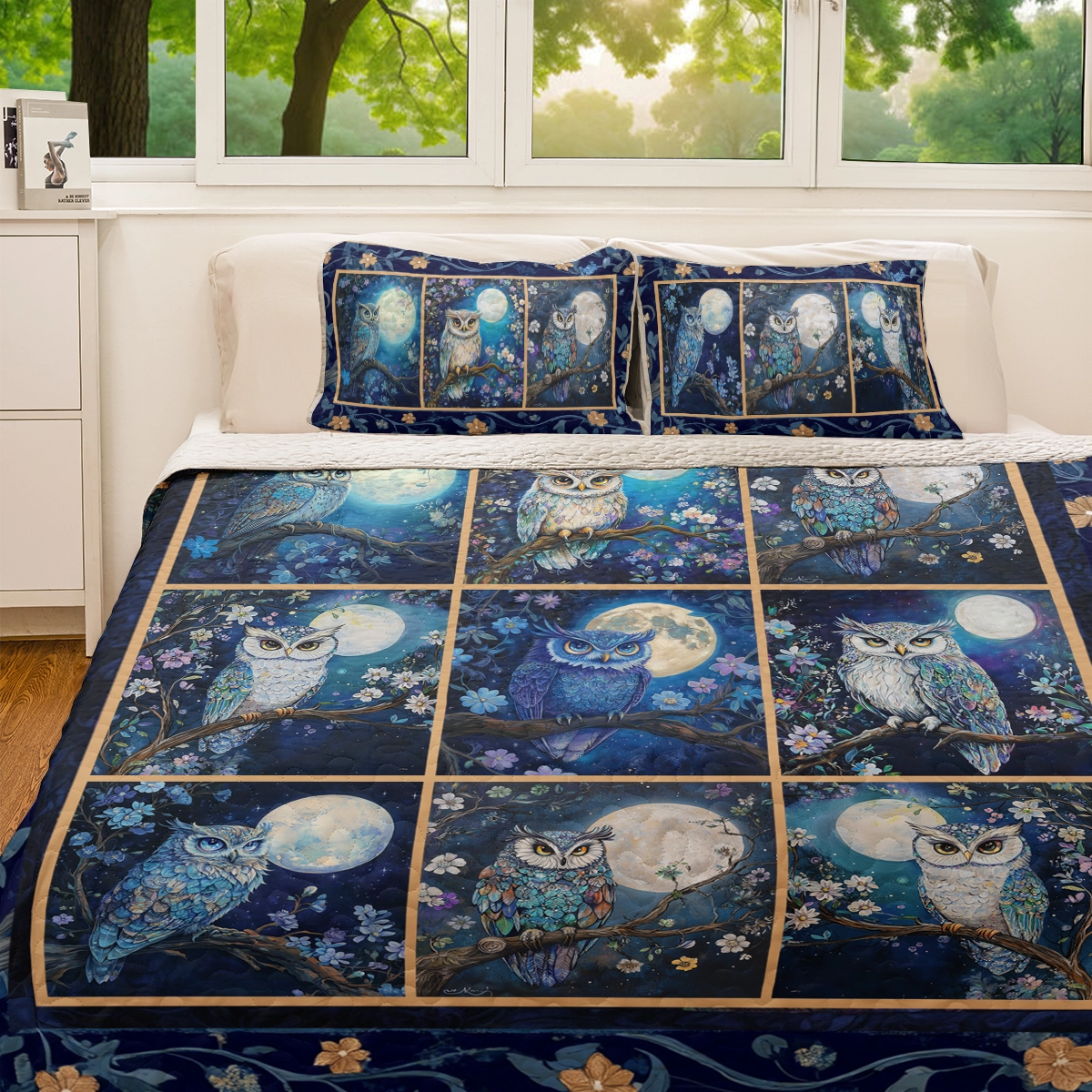 Shineful All Season Quilt 3-Piece Set Nocturnal Wisdom Owl