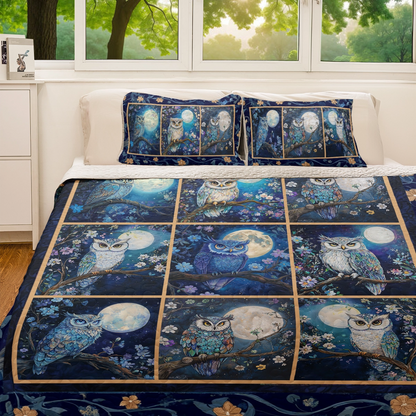 Shineful All Season Quilt 3-Piece Set Nocturnal Wisdom Owl