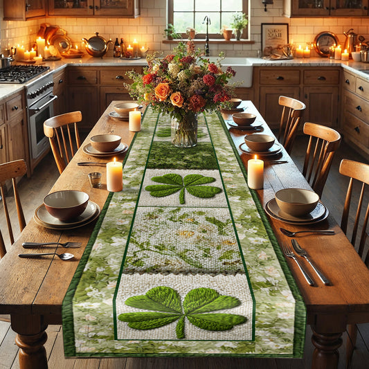 Shineful 2D Flat Print Quilted Table Runner Shamrock Blessing