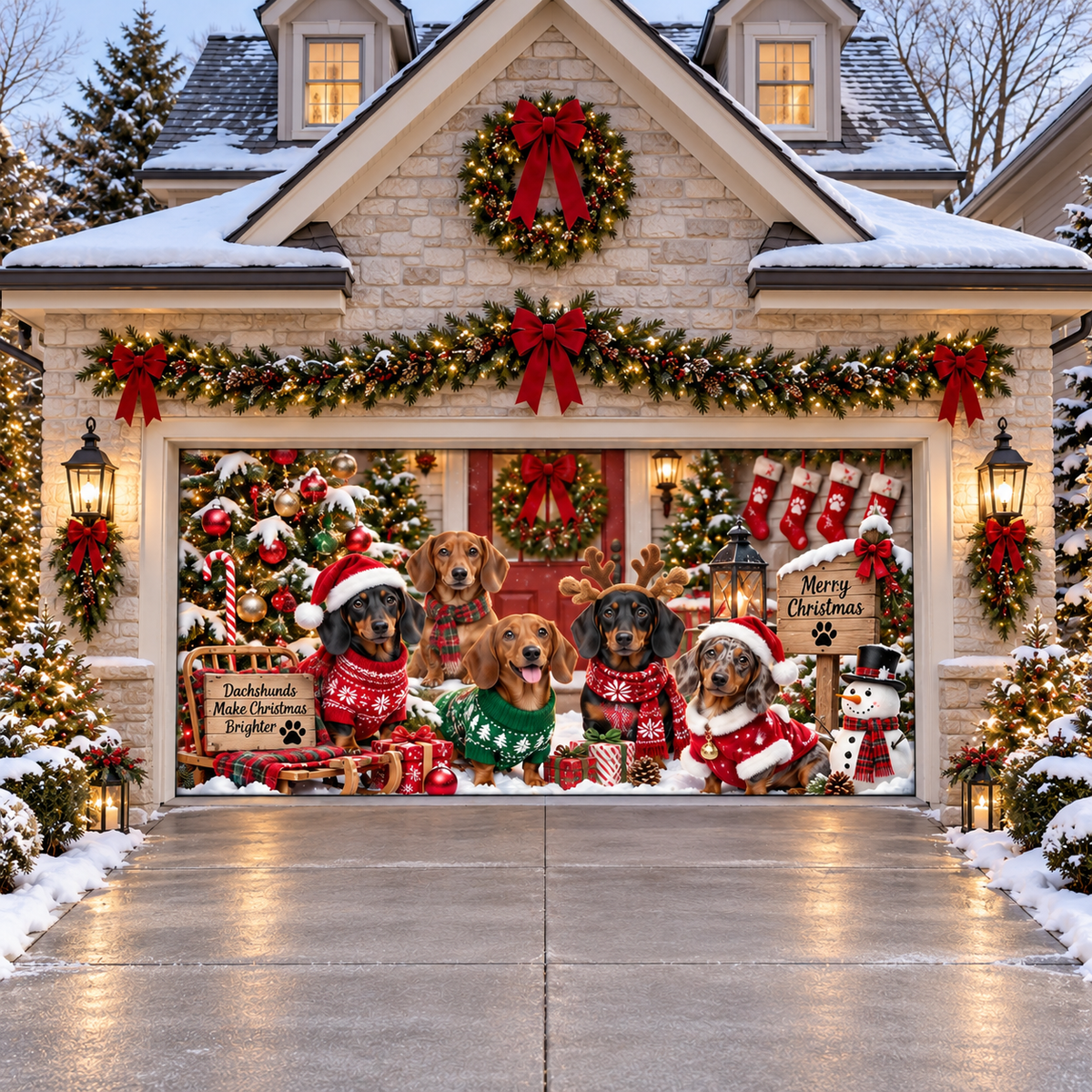 Shineful Christmas Dachshund Family Garage Door Banner Decoration