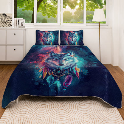 Shineful All Season Quilt 3-Piece Set Cosmic Wolf