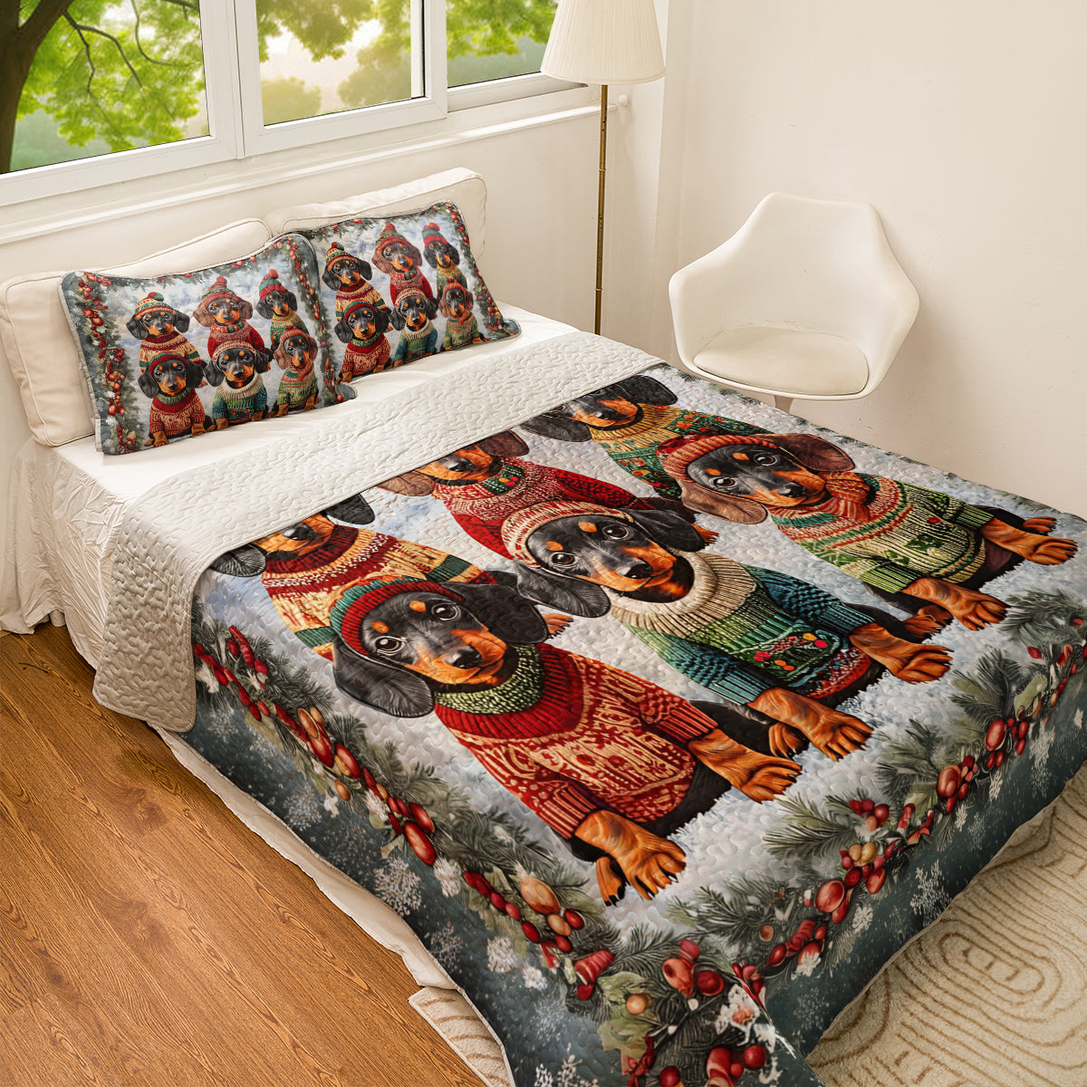 Shineful All Season Quilt 3-Piece Set Xmas Dachshund