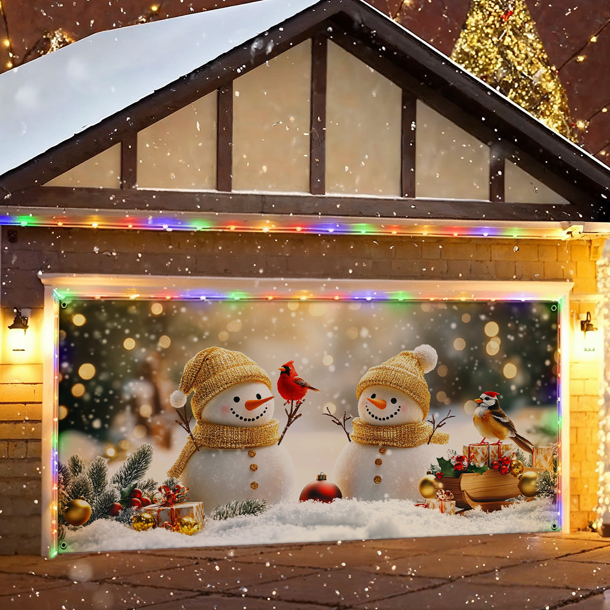 Shineful Garage Door Banner Decoration Elegant Snowy Couple