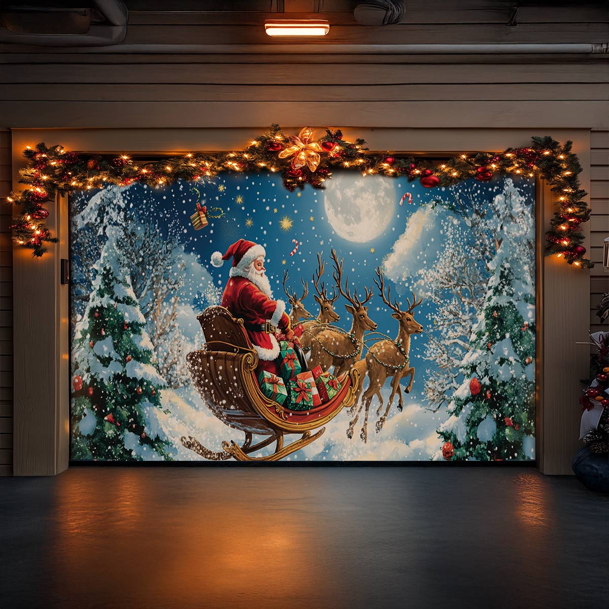 Shineful Garage Door Banner Decoration Moonlit Christmas Journey